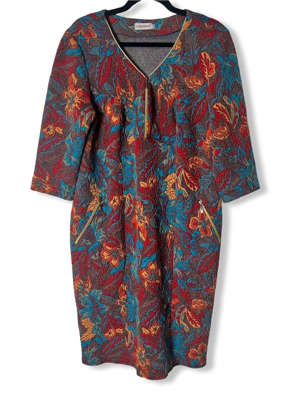 SlaviaElit Tapestry Dress Sz 56 Fits Like US 12/14 Retro Floral Knit Zip Pockets